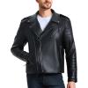 imageWULFUL Mens Leather Jackets Faux Bomber Jacket for Men Motorcycle Lapel Asymmetric ZipUp Slim Fit Biker CoatBlack007