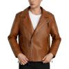 imageWULFUL Mens Leather Jackets Faux Bomber Jacket for Men Motorcycle Lapel Asymmetric ZipUp Slim Fit Biker CoatBrown007