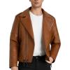 imageWULFUL Mens Leather Jackets Faux Bomber Jacket for Men Motorcycle Lapel Asymmetric ZipUp Slim Fit Biker CoatBrown007