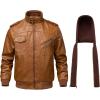 imageWULFUL Mens Leather Jackets Faux Leather Jacket for Men Lapel ZipUp Slim Fit CoatBrown022
