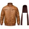 imageWULFUL Mens Leather Jackets Faux Leather Jacket for Men Lapel ZipUp Slim Fit CoatBrown025