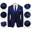 imageWULFUL Mens Slim Fit Suit One Button 3Piece Blazer Dress Business Wedding Party Jacket Vest ampamp PantBlue