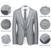 imageWULFUL Mens Slim Fit Suit One Button 3Piece Blazer Dress Business Wedding Party Jacket Vest ampamp PantLight Grey