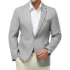imageWULFUL Mens Sport Coats Blazers Linen Cotton Blazer Regular Fit One Button Suit Jacket with 2 PocketsGrey
