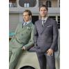 imageWULFUL Mens Suits Slim Fit 2 Piece Double Breasted Suit Men Tuxedo Blazer Jacket and Dress Pants Set for Business WeddingGrey