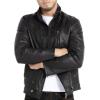 imageWULFUL Mens Vintage Stand Collar Leather Jacket Motorcycle PU Jacket and CoatBlack 2