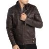 imageWULFUL Mens Vintage Stand Collar Leather Jacket Motorcycle PU Jacket and CoatBrown 1