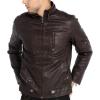 imageWULFUL Mens Vintage Stand Collar Leather Jacket Motorcycle PU Jacket and CoatBrown 2