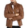 imageWULFUL Mens Vintage Stand Collar Leather Jacket Motorcycle PU Jacket and CoatKhaki 2
