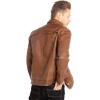 imageWULFUL Mens Vintage Stand Collar Leather Jacket Motorcycle PU Jacket and CoatKhaki 2