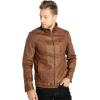 imageWULFUL Mens Vintage Stand Collar Leather Jacket Motorcycle PU Jacket and CoatKhaki 2