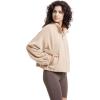 imageWULFUL Womens Full Zip Cropped Sweatshirt Long Sleeve Stand Collar Casual Jacket ShortKhaki