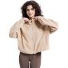 imageWULFUL Womens Full Zip Cropped Sweatshirt Long Sleeve Stand Collar Casual Jacket ShortKhaki
