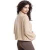 imageWULFUL Womens Full Zip Cropped Sweatshirt Long Sleeve Stand Collar Casual Jacket ShortKhaki