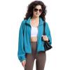 imageWULFUL Womens Full Zip Cropped Sweatshirt Long Sleeve Stand Collar Casual Jacket ShortTurquoise