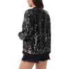 imageWULFUL Womens Sequin Jackets Sparkly Glitter Long Sleeve Front Zip Bomber Blazers Party CostumeBlacksilver