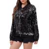 imageWULFUL Womens Sequin Jackets Sparkly Glitter Long Sleeve Front Zip Bomber Blazers Party CostumeBlacksilver