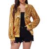 imageWULFUL Womens Sequin Jackets Sparkly Glitter Long Sleeve Front Zip Bomber Blazers Party CostumeGoldsliver