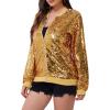imageWULFUL Womens Sequin Jackets Sparkly Glitter Long Sleeve Front Zip Bomber Blazers Party CostumeGoldsliver