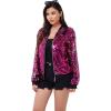 imageWULFUL Womens Sequin Jackets Sparkly Glitter Long Sleeve Front Zip Bomber Blazers Party CostumeRose Red
