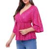 imageWULFUL Womens Sequin Tops Sparkly VNeck Split 34 Sleeve Wrap Peplum Top Party Club Night Out Disco Cocktail ShirtsRose Red