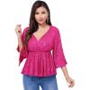 imageWULFUL Womens Sequin Tops Sparkly VNeck Split 34 Sleeve Wrap Peplum Top Party Club Night Out Disco Cocktail ShirtsRose Red