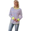 imageWULFUL Womens Striped Long Sleeve Tops Oversized Sweatshirt 2024 Fall Crewneck Casual Loose TShirts with Thumb HolesBlue Pink