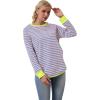 imageWULFUL Womens Striped Long Sleeve Tops Oversized Sweatshirt 2024 Fall Crewneck Casual Loose TShirts with Thumb HolesBlue Pink