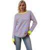 imageWULFUL Womens Striped Long Sleeve Tops Oversized Sweatshirt 2024 Fall Crewneck Casual Loose TShirts with Thumb HolesBlue Pink