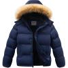 imageWULFUL Boys Girls Winter Coats Waterproof Fleece Lined Puffer Jackets Kids Thicken Outerwear With Detachable HoodNavy