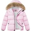 imageWULFUL Boys Girls Winter Coats Waterproof Fleece Lined Puffer Jackets Kids Thicken Outerwear With Detachable HoodPink