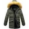 imageWULFUL Boys Winter Coat Waterproof Fleece Lined Parka Jackets Kids Hooded Puffer OuterwearArmy Green