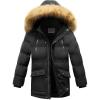 imageWULFUL Boys Winter Coat Waterproof Fleece Lined Parka Jackets Kids Hooded Puffer OuterwearBlack