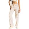 imageWULFUL Cargo Pants for Women High Waisted Casual Pants Straight Stretchy Wide Leg Y2K Streetwear with 6 PocketsBeige