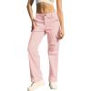 imageWULFUL Cargo Pants for Women High Waisted Casual Pants Straight Stretchy Wide Leg Y2K Streetwear with 6 PocketsPink