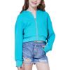 imageWULFUL Girls Casual Zipper up Sweatshirts Crop Jackets for TeensTeal Blue
