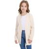 imageWULFUL Girls Long Sleeve Cardigan Kids Casual Open Front Oversized Sweater with PocketsWhite