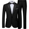 imageWULFUL Mens 2 Piece Slim Fit Suit Set One Button Blazer Jacket Pants Tuxedo Set for Prom Wedding and BusinessBlack