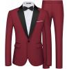 imageWULFUL Mens 2 Piece Slim Fit Suit Set One Button Blazer Jacket Pants Tuxedo Set for Prom Wedding and BusinessRed