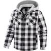 imageWULFUL Mens Cotton Plaid Shirts Jacket Fleece Lined Flannel Shirts with HoodBlack649