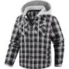 imageWULFUL Mens Cotton Plaid Shirts Jacket Fleece Lined Flannel Shirts with HoodBlack758