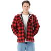 imageWULFUL Mens Cotton Plaid Shirts Jacket Fleece Lined Flannel Shirts with HoodRed798