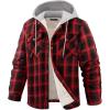 imageWULFUL Mens Flannel Plaid Shirts Jacket Fleece Lined Winter Shirts Soft Warm Coat with Hood for MenRed711