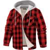 imageWULFUL Mens Flannel Plaid Shirts Jacket Fleece Lined Winter Shirts Soft Warm Coat with Hood for MenRed798