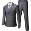 imageWULFUL Mens Suits Slim Fit 2 Piece Double Breasted Suit Men Tuxedo Blazer Jacket and Dress Pants Set for Business WeddingGrey
