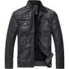 imageWULFUL Mens Vintage Stand Collar Leather Jacket Motorcycle PU Jacket and CoatBlack8833