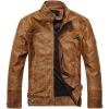 imageWULFUL Mens Vintage Stand Collar Leather Jacket Motorcycle PU Jacket and CoatKhaki 1