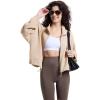 imageWULFUL Womens Full Zip Cropped Sweatshirt Long Sleeve Stand Collar Casual Jacket ShortKhaki