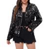 imageWULFUL Womens Sequin Jackets Sparkly Glitter Long Sleeve Front Zip Bomber Blazers Party CostumeBlacksilver