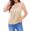 imageWULFUL Womens Sequin Tank Top Sparkly Halter Sleeveless Dressy Tops Keyhole Disco Party Club Cocktail ShirtsChampagne